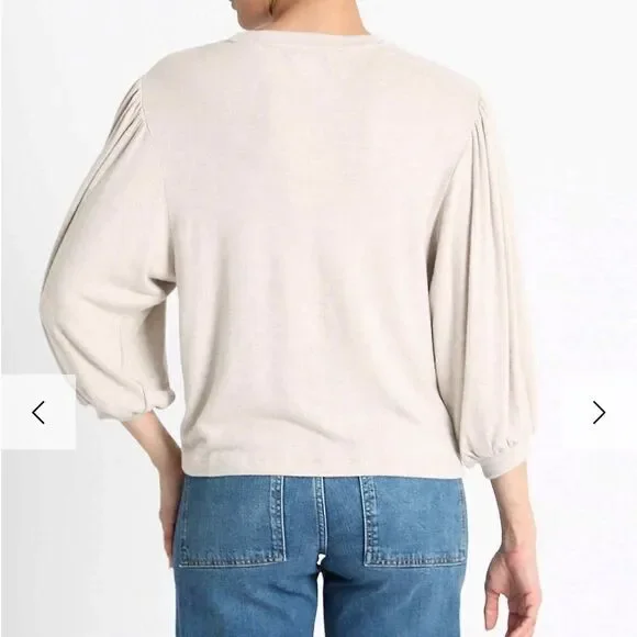 MAGASCHONI Oatmeal Heather Viscose Blend Blouson Sleeve Brushed Jersey Sweater-M - Picture 2 of 9